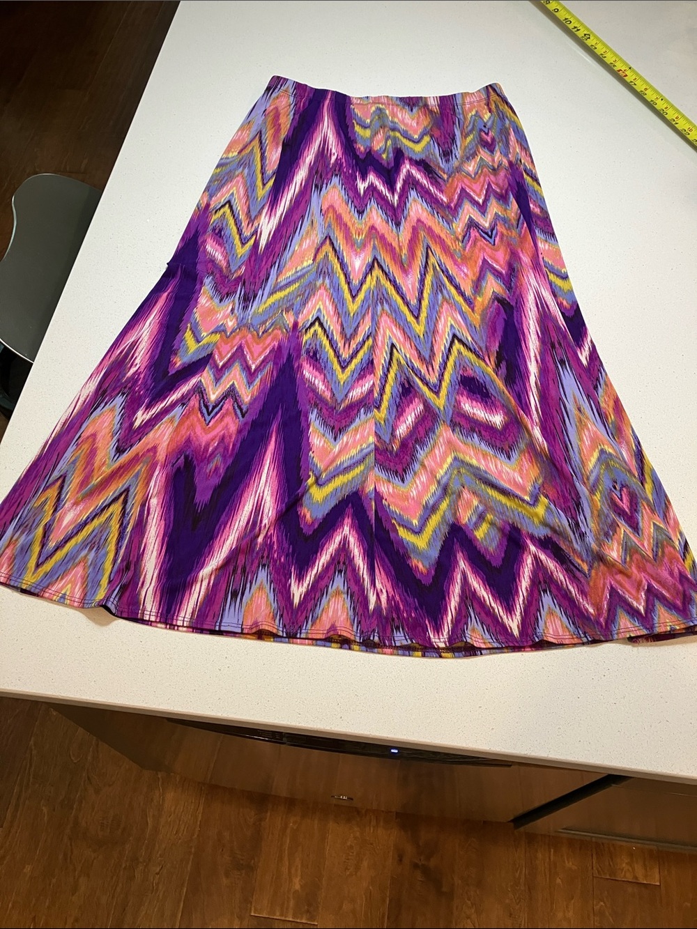 Susan Graver Purple Chevron A-Line Skirt with Multicolor Zigzag